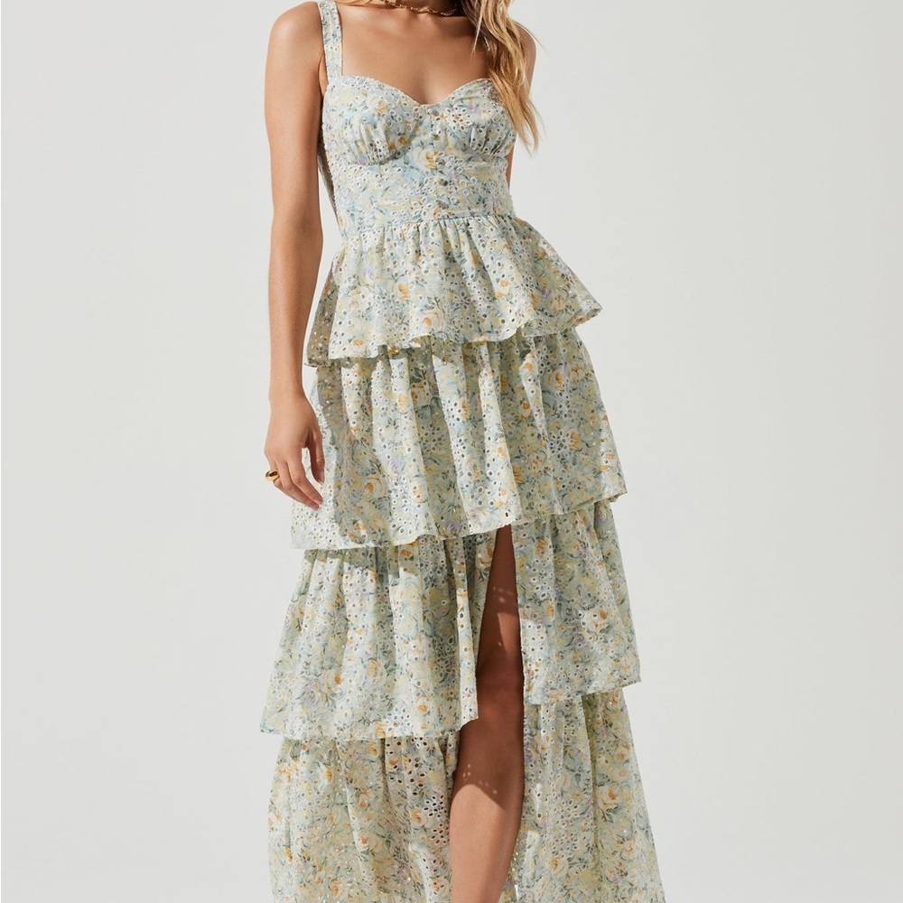 Astr Midsummer Eyelet Tiered Maxi Dress